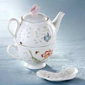 NEW Lenox Butterfly Meadow Stackable Teapot Tea For One Porcelain Set Bag Holder